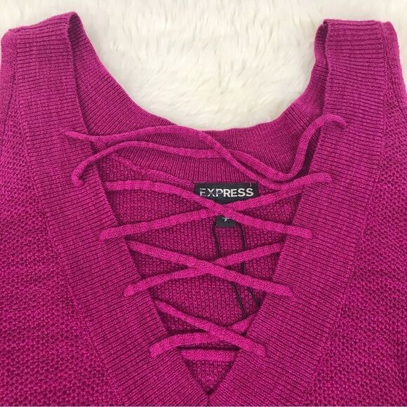 EXPRESS Burgundy Lace Up Cold Shoulder Sweater Top Reversible Size Small New - Picture 6 of 12